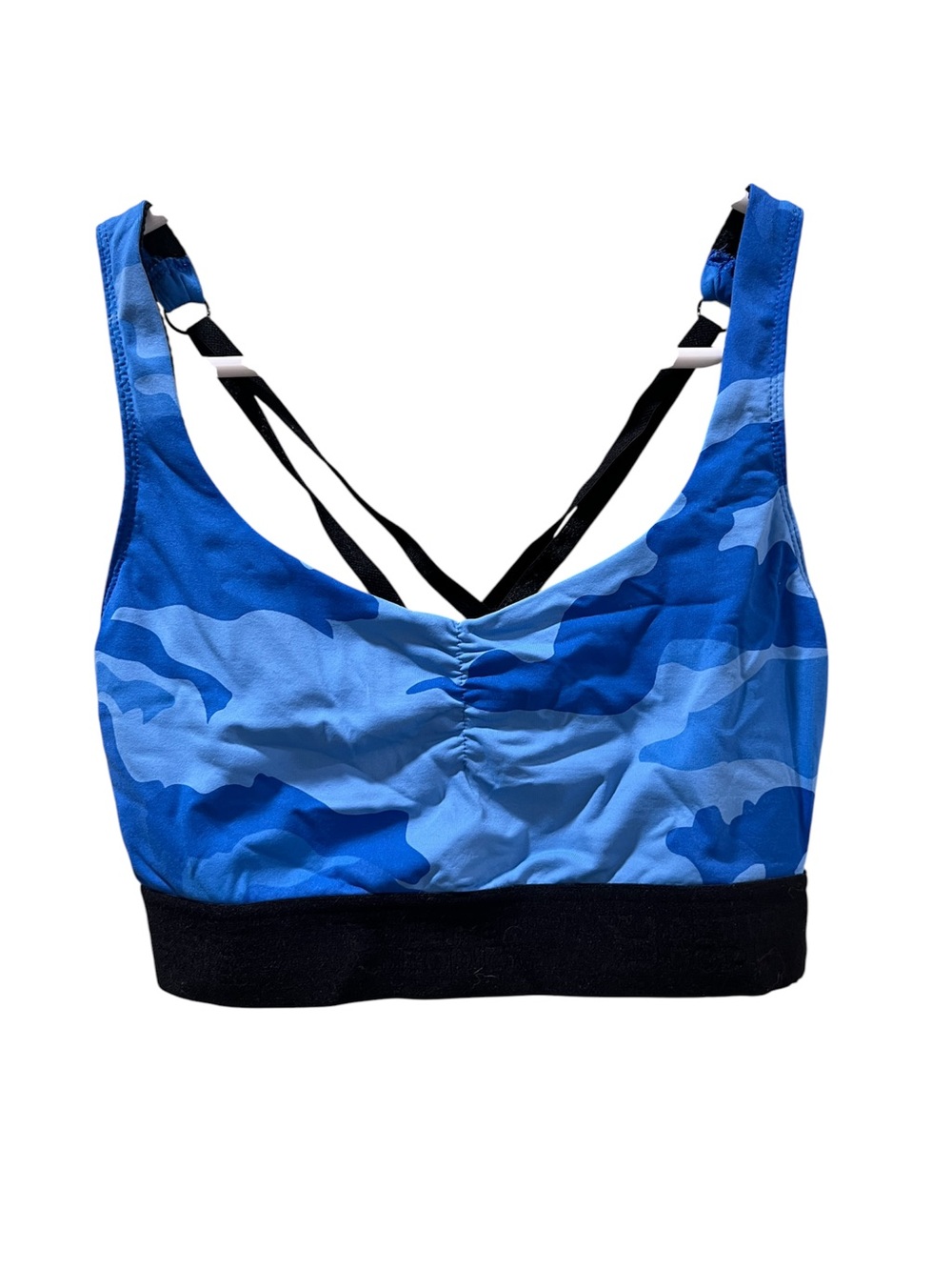 BETTER BODIES Blue Camo Sports Bra with Black Band